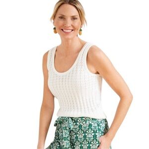 Talbots White Textured Sleeveless Sweater Knit Cotton Top XL Minimalist